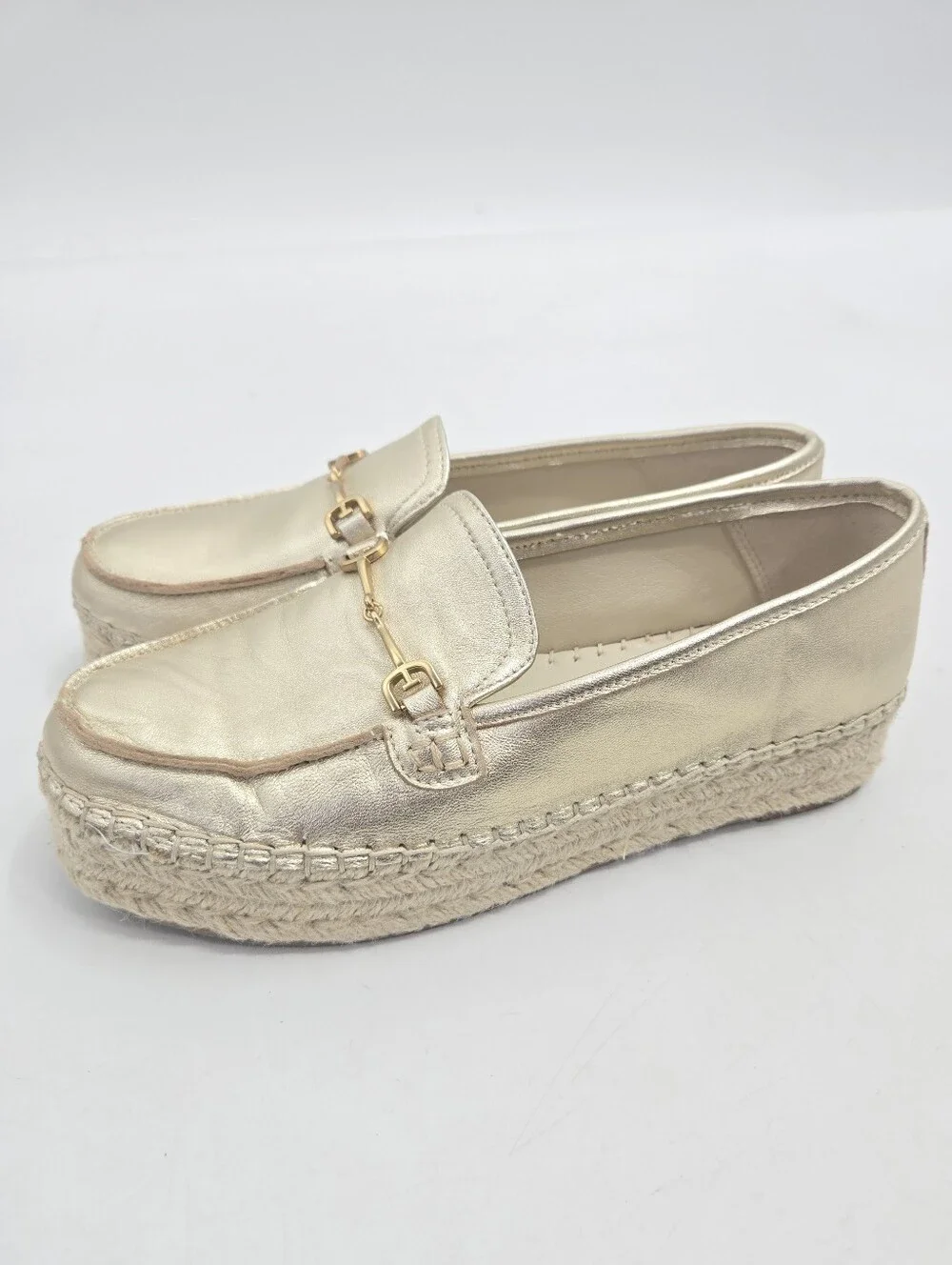Sam Edelman Corrin Metallic Gold Espadrille Loafers with Horsebit Detail
